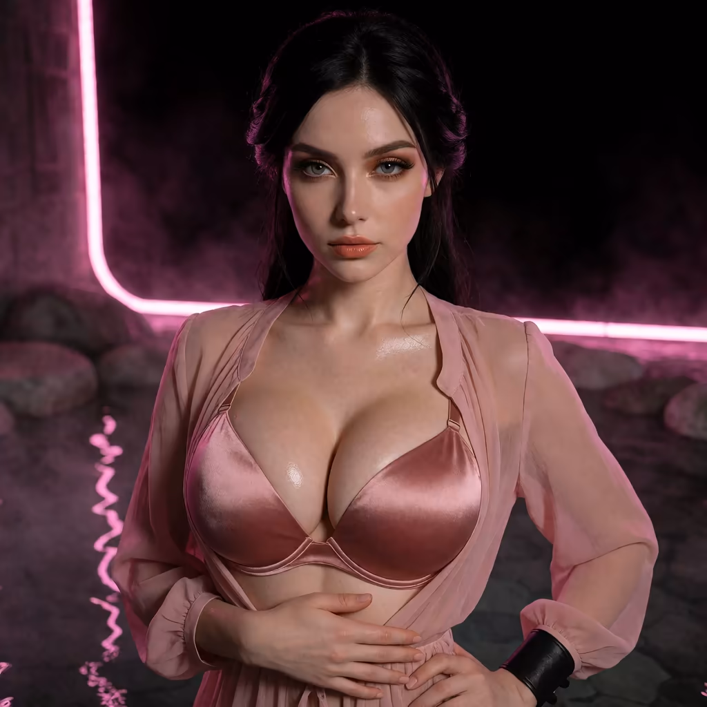 générateur d'histoires porno IA — portrait de personnage dans un décor hotspring