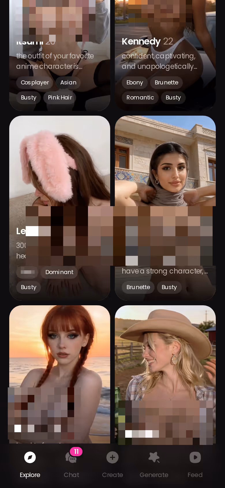 Page Explorer de GoLove sur mobile avec les personnages réalistes