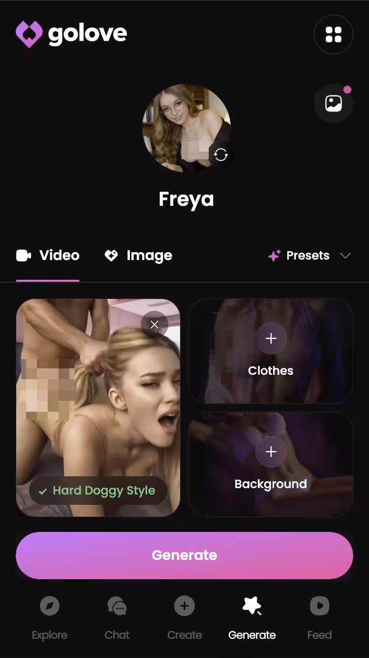 Générateur vidéo — choisis l'action, la tenue, la scène, un tap. — site porno ia